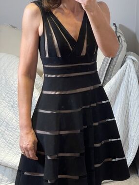 J S collections stripped bandage mesh mini black Dress size 4P